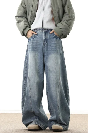 Wide Leg Denim Pants Male Loose Cowboy Mopping Trousers baggy Men's Jeans Fashion Handsome Washed Streetwear Casual