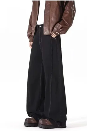 Retro Bending Knife Men Jeans Male Spring Autumn American Style Straight Leg Loose Denim Pants Daily Wide Leg Casual Trousers