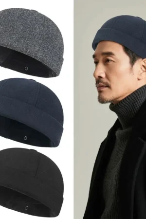 Brimless Hat Landlord Hat Fleece-Lined Hats Docker Cap Dome Melon Cap Casual Hip Hop Adjustable Windproof Outdoor Keep Warm Hat