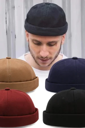 Vintage Dome Hat Melon Unisex Brimless Beanie Cap Solid Color Trend Yuppies Hat Adjustable Hat Hip-hop Bonnet Beanies