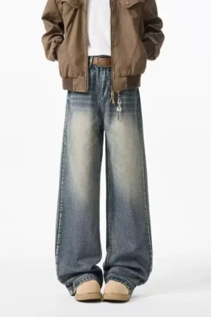 Summer American Style High Street Men New Jeans Daily Comfortable Loose Straight Wide Leg Denim Pants Male Fashion Trousers