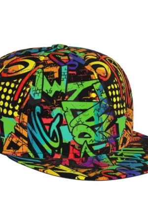 Colorful Graffiti Art Print Baseball Cap Adjustable Snapback Hat for Men Women Unisex Hip Hop Caps Flat Bill Brim Hats